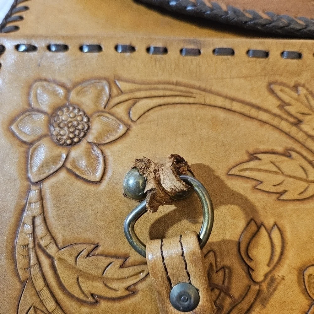 COPY - Vintage Hand Tooled Leather Hard Sided Satchel Bag